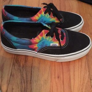Vans Shoes - Worn once rainbow tie dye & black vans Vans Shoes - Worn once rainbow tie dye & black vans